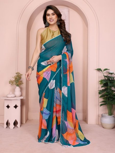 New Collection Designer Printed Saree with Banglori Silk Blouse Wedding & Casual Wear at Manufacturer Rate Georgette Sarees Wholesale