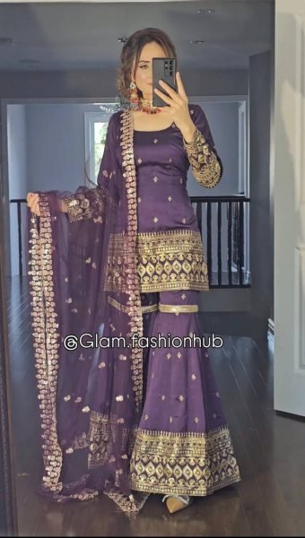 New Collection Heavy Vichitra Silk Top-Sararo And Dupatta Set Fully Stitched Ready To Wear Ready To Wear Collection