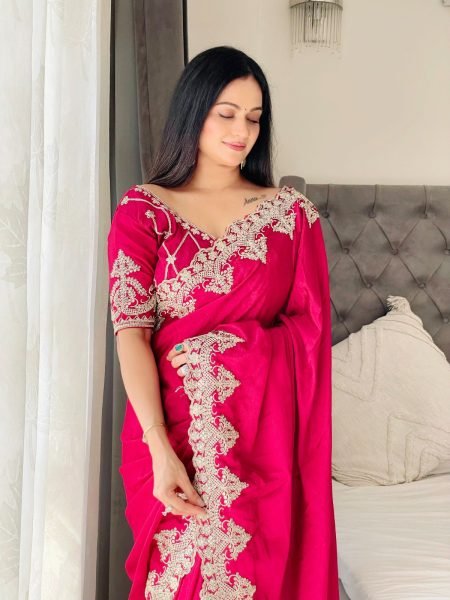 New Collection Premium Chinon Silk Saree with C Pallu Embroidery Best Online Price by Royal Export  Embroidery Sarees Wholesale