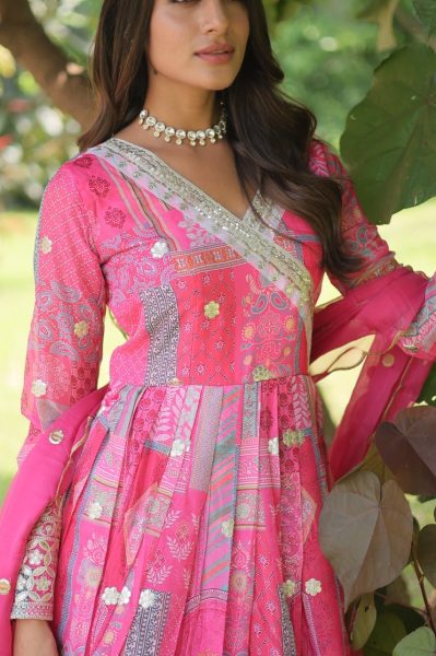 New Collection Silk Printed Embroidery Work Gown With Dupatta  Anarkali Kurtis 