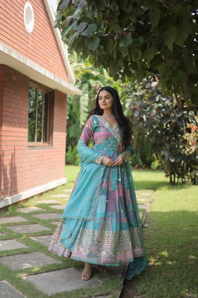 New Collection Silk Printed Embroidery Work Gown With Dupatta  Anarkali Kurtis 