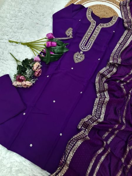 New Collection Viscose Chanderi Kurti Set with Jacquard Dupatta For All  occasion 3 Piece Kurti Set