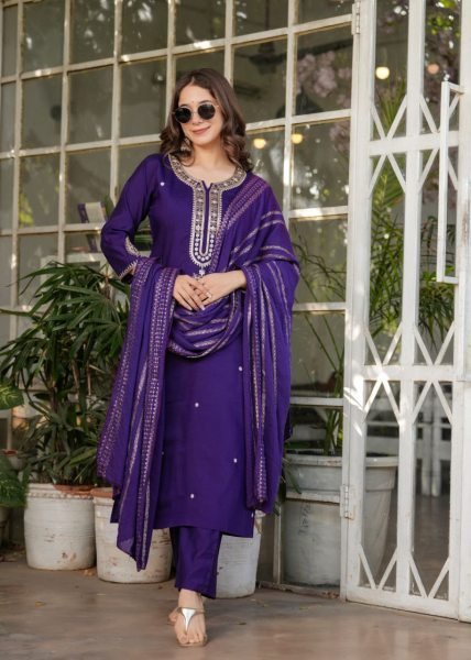 New Collection Viscose Chanderi Kurti Set with Jacquard Dupatta For All  occasion 3 Piece Kurti Set