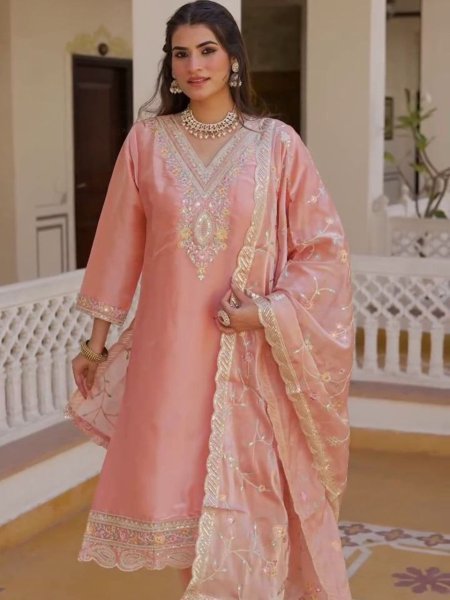 New Collection With Jimmy Choo Silk Heavy Embroidery Work Top Bottom And Dupatta Set 
