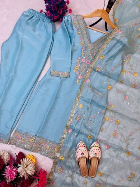 Jimmy Choo Silk 3-Piece Suit Set with Heavy Embroidery & Sequence Work Ready-to-Wear Collection at Best Wholesale Price Ready To Wear Collection