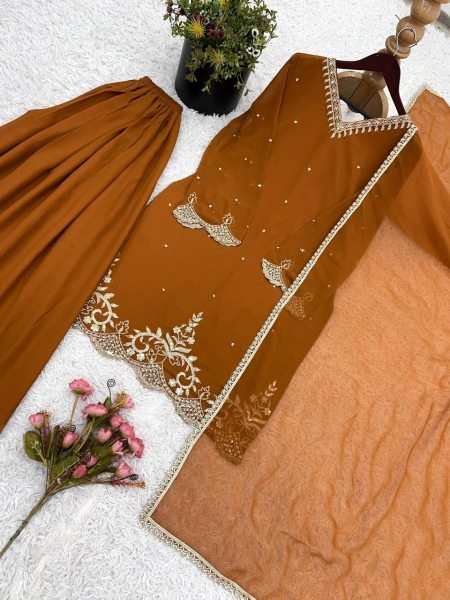 New Collection Womens Festive Suits Embroidered Georgette Sharara Set with Dupatta  Online Wholesale in India Plus Size Kurti / Gown