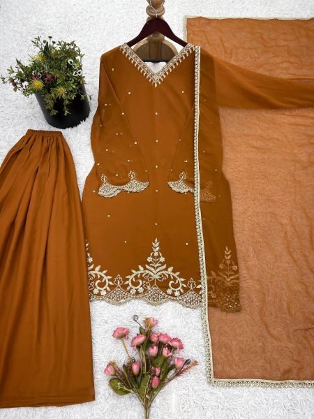 New Collection Womens Festive Suits Embroidered Georgette Sharara Set with Dupatta  Online Wholesale in India Plus Size Kurti / Gown