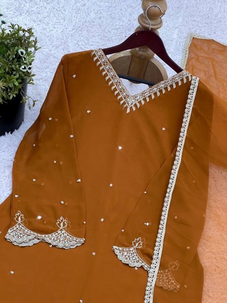 New Collection Womens Festive Suits Embroidered Georgette Sharara Set with Dupatta  Online Wholesale in India Plus Size Kurti / Gown
