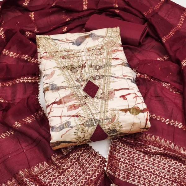 New Collection Zari   Sequence Unstitched Dress Material Cotton Dress Material