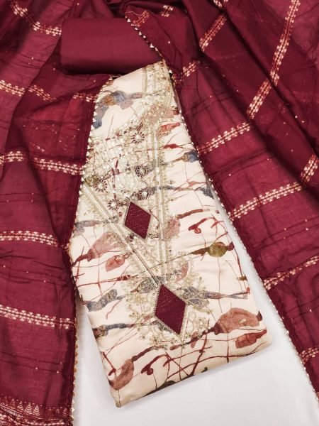 New Collection Zari   Sequence Unstitched Dress Material Cotton Dress Material