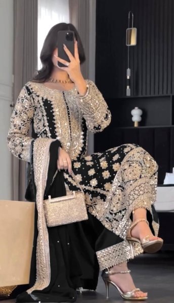 New Color - Black Georgette Readymade Pakistani Suit at Wholesale Rate Ready To Wear Collection