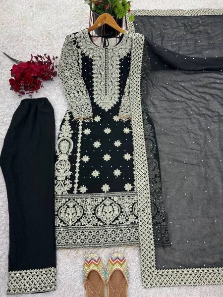 New Color - Black Georgette Readymade Pakistani Suit at Wholesale Rate Ready To Wear Collection