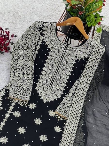 New Color - Black Georgette Readymade Pakistani Suit at Wholesale Rate Ready To Wear Collection