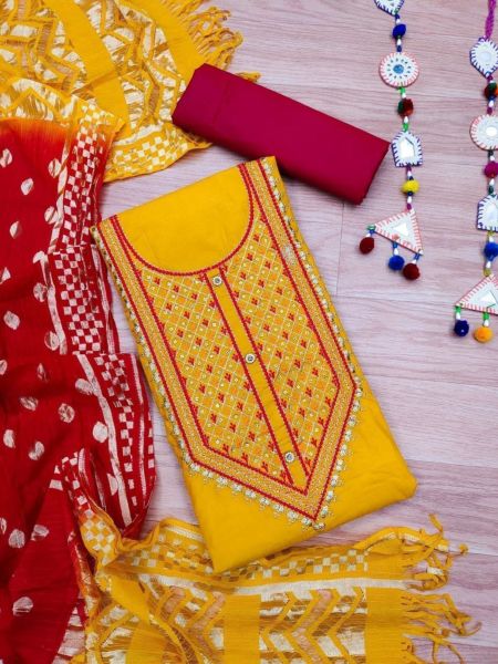Cotton Thread Khatli Mirror work Bandhani Dress Material – Ethenika.com
