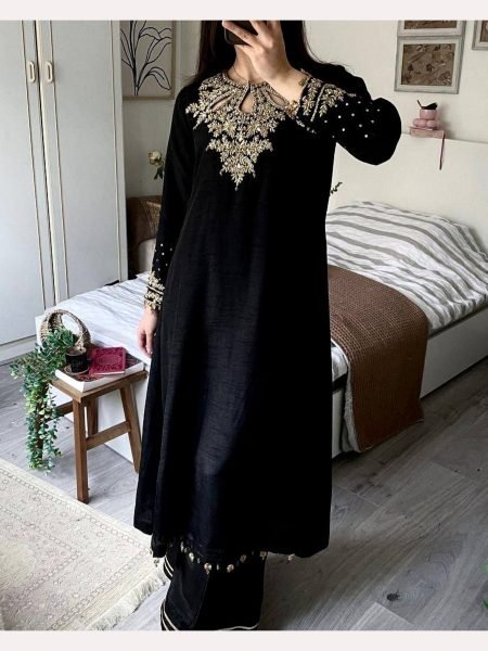 New Design Black Color Embroidery Work Plazzo Suits  Ready To Wear Collection