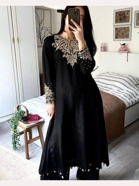New Design Black Color Embroidery Work Plazzo Suits  Ready To Wear Collection