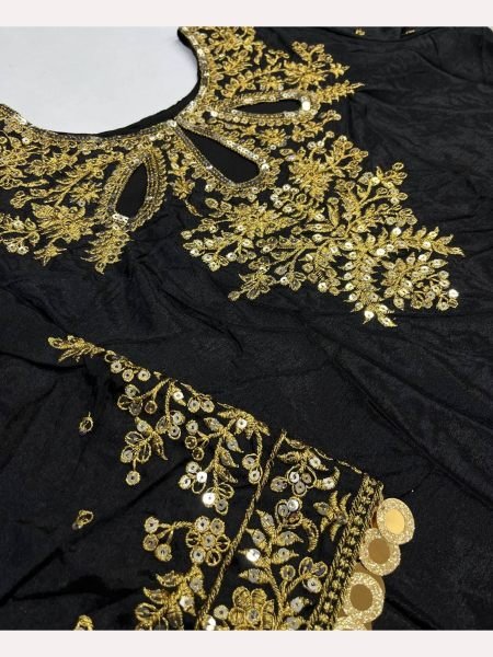 New Design Black Color Embroidery Work Plazzo Suits  Ready To Wear Collection