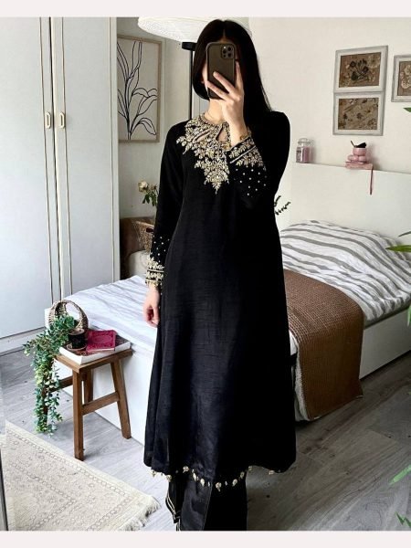 New Design Black Color Embroidery Work Plazzo Suits  Ready To Wear Collection