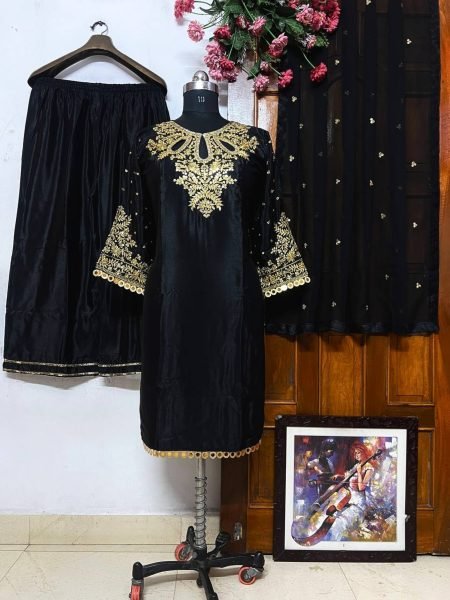 New Design Black Color Embroidery Work Plazzo Suits  Ready To Wear Collection
