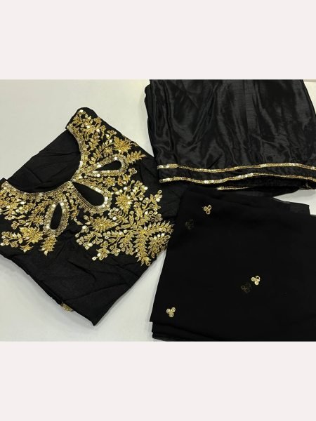 New Design Black Color Embroidery Work Plazzo Suits  Ready To Wear Collection