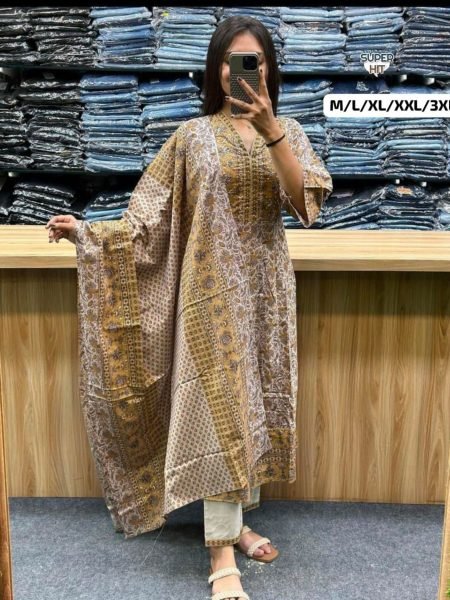  New Design Cotton Embroidery Hand Work Anarkali Kurti Set 