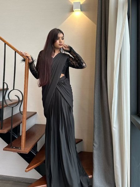 New Designer Black Color Ready To Wear Lehenga Saree ideal for Festive Occasions and Special Events Ready To Wear Saree 