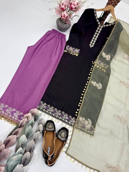 New Designer Eid Special Heavy Embroidery Sequence Work 3 Piece Suit Set Wholesale Rate Eid Ramadan Ready To Wear Collection