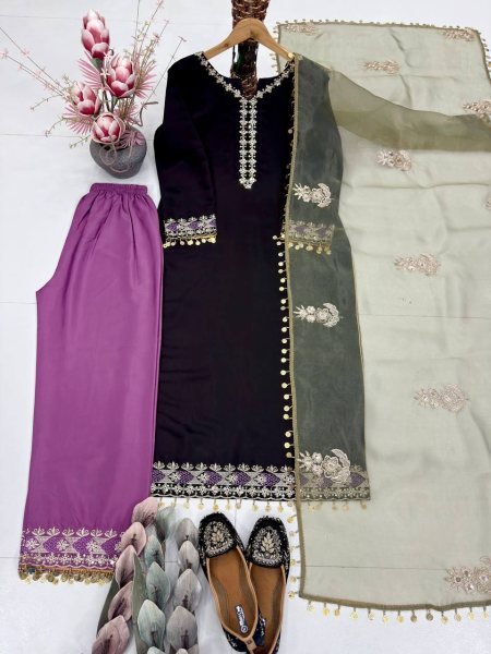 New Designer Eid Special Heavy Embroidery Sequence Work 3 Piece Suit Set Wholesale Rate Eid Ramadan Ready To Wear Collection