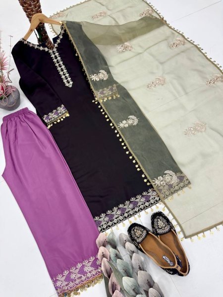 New Designer Eid Special Heavy Embroidery Sequence Work 3 Piece Suit Set Wholesale Rate Eid Ramadan Ready To Wear Collection