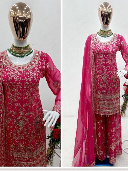 New Designer Fox Georgette With Embroidery Work Plazzo Suits Collection  