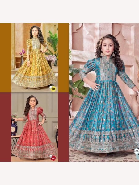 New Designer Heavy Chinon Silk With Embroidered Siqunce work Digital Print Girls Gown  Girls Wear