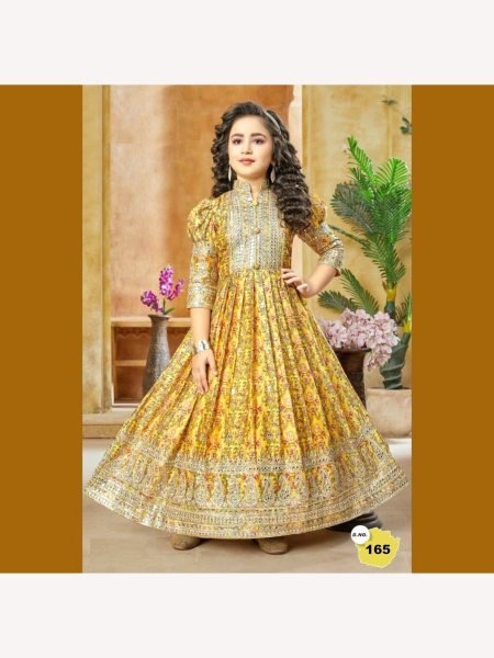 New Designer Heavy Chinon Silk With Embroidered Siqunce work Digital Print Girls Gown  Girls Wear