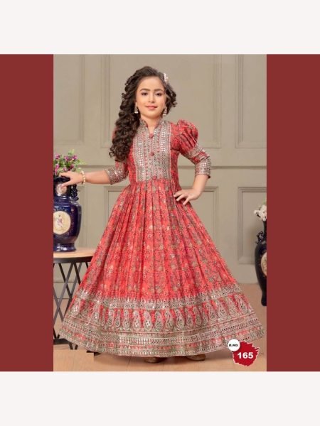 New Designer Heavy Chinon Silk With Embroidered Siqunce work Digital Print Girls Gown  Girls Wear