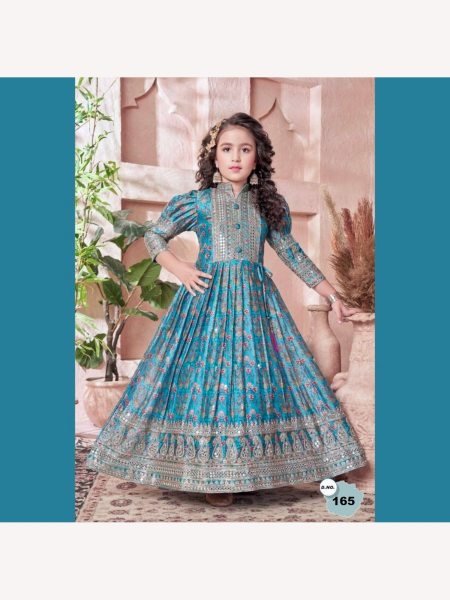 New Designer Heavy Chinon Silk With Embroidered Siqunce work Digital Print Girls Gown  Girls Wear