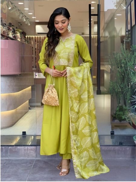 New Designer Lemon Yellow Kurta, Pant & Dupatta Set for Women  Straight Cut Long Kurtis