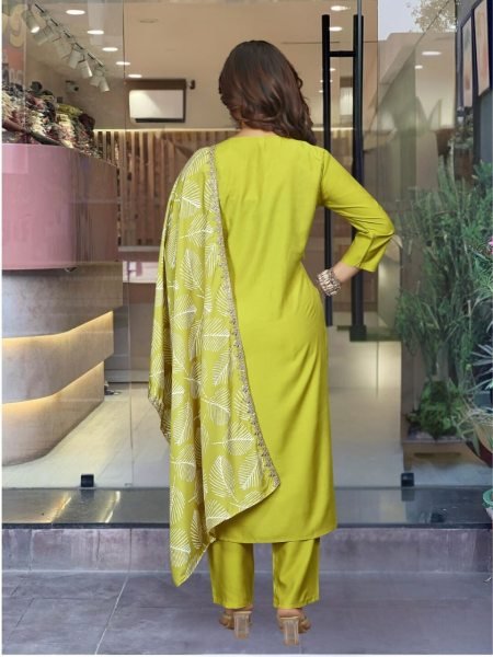 New Designer Lemon Yellow Kurta, Pant & Dupatta Set for Women  Straight Cut Long Kurtis