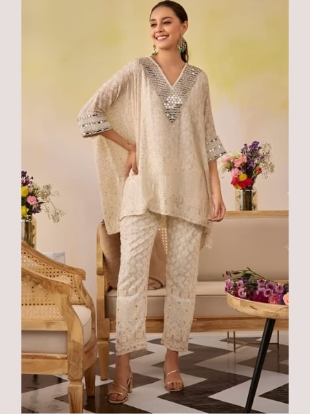 New Designer Lucknowi Chikankari work Kaftan  Kaftan 