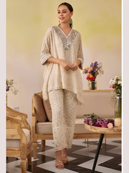 New Designer Lucknowi Chikankari work Kaftan  Kaftan 