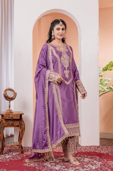 New Designer Party Wear Look Pure Chinon Silk Suit Best Price Ready To Wear Collection