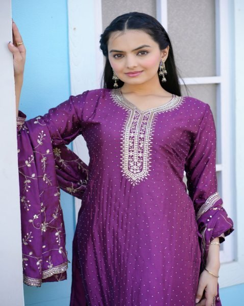 New Designer Party Wear Pure Chinnon Silk Stitched Suit 3-Piece Ready-to-Wear Collection Elegant & Stylish 3 Piece Kurti Set