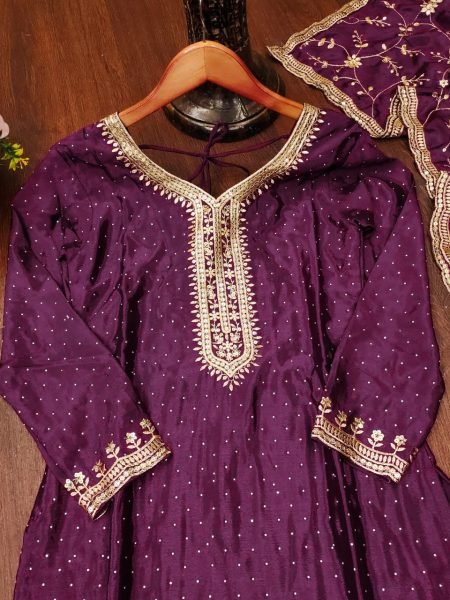 New Designer Party Wear Pure Chinnon Silk Stitched Suit 3-Piece Ready-to-Wear Collection Elegant & Stylish 3 Piece Kurti Set