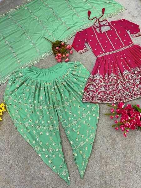 New Designer Party Wear Look Top  Dhoti Salwar and Dupatta Ready To Wear Collection