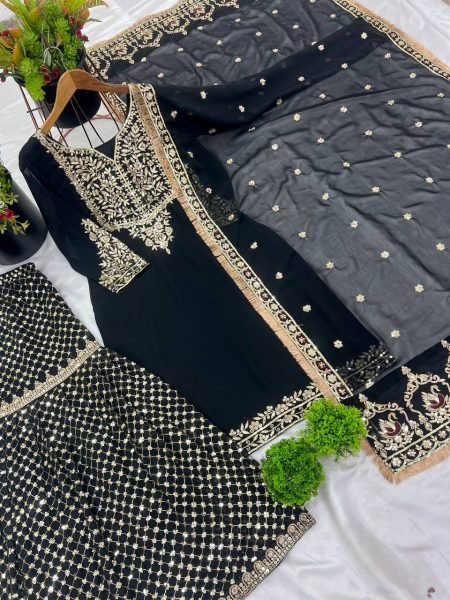 New Designer Party Wear Look Top Plazzo And Dupatta With Heavy Embroidery Work Ready To Wear Collection