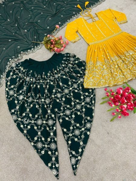 New Designer Party Wear Look Top  Dhoti Salwar and Dupatta Ready To Wear Collection