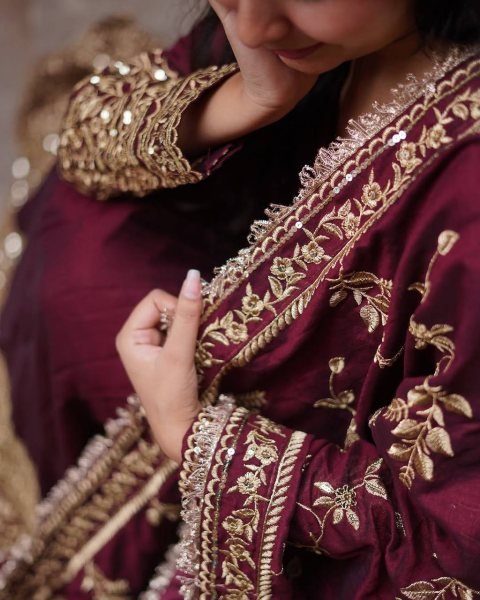 New Designer Party Wear Maroon Faux Georgette Gown with Full Heavy Embroidery Sequence Ready to Wear Anarkali Kurtis 