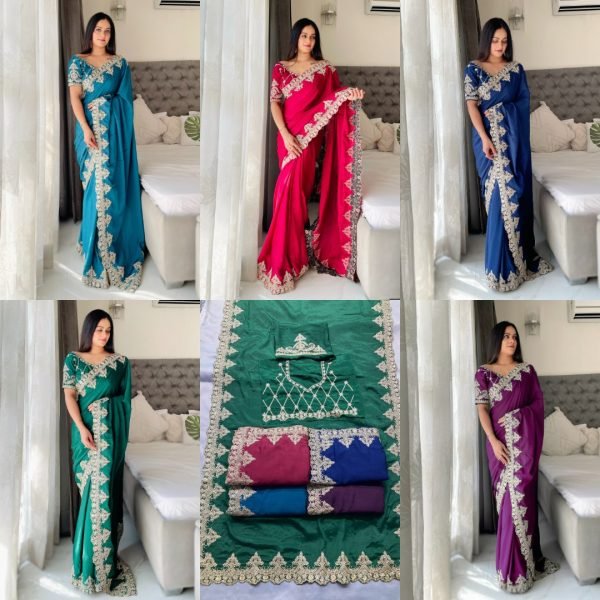 New Designer Saree Collection Online Premium Chinon Silk at Best Price Embroidery Sarees Wholesale