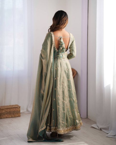 New Designer Silk Gown Collection Coding Sequin Work Gown Set with Dupatta Pant Best Wholesale Price Anarkali Kurtis 