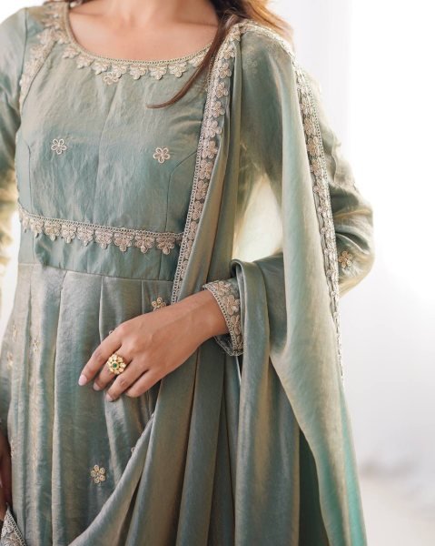 New Designer Silk Gown Collection Coding Sequin Work Gown Set with Dupatta Pant Best Wholesale Price Anarkali Kurtis 