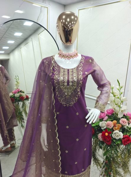 New Designer Twin Tisyu Net Top Pent and Dupatta Set Fully Stitched Ready To Wear Ready To Wear Collection