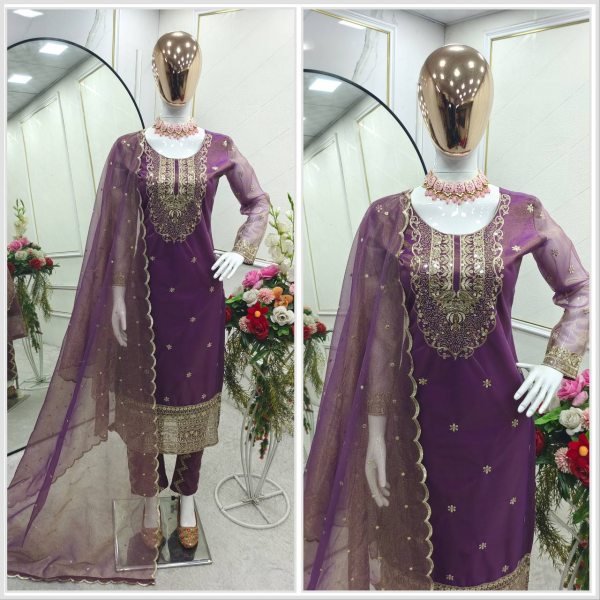 New Designer Twin Tisyu Net Top Pent and Dupatta Set Fully Stitched Ready To Wear Ready To Wear Collection